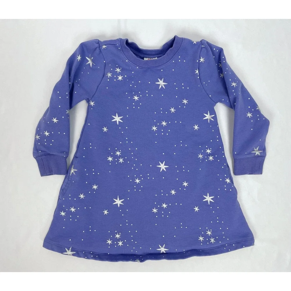 Hanna Anderson Dress‎ Girl Size 100 US 4 Long Sleeve Foil Snowflake Fleece